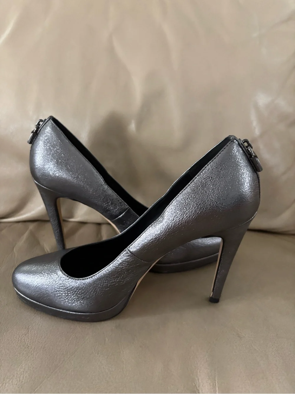 Michael Kors Metallic Gray Pebbled Leather Stilettos